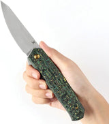 Kansept Knives Integra Framelock Green Yellow Carbon Fiber - S35VN Stonewashed Blade With Extended Tang by Kansept Knives