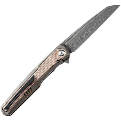 Kansept Knives Arcus Framelock Damascus K1046D1 - Damascus Steel Blade With Gray Titanium Handle And Micarta Inlay by Kansept Knives