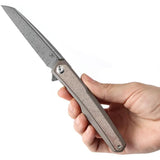 Kansept Knives Arcus Framelock Damascus K1046D1 - Damascus Steel Blade With Gray Titanium Handle And Micarta Inlay by Kansept Knives