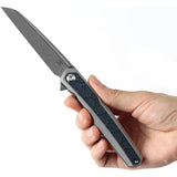 Kansept Knives Arcus Framelock Damascus K1046D2 - Damascus Blade With Gray Titanium Handle And Blue Rose Carbon Fiber by Kansept Knives