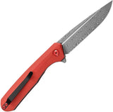 Kansept Knives Qilin Linerlock - Red Damascus Blade, G10 Handle, Extended Tang for Everyday Carry by Kansept Knives