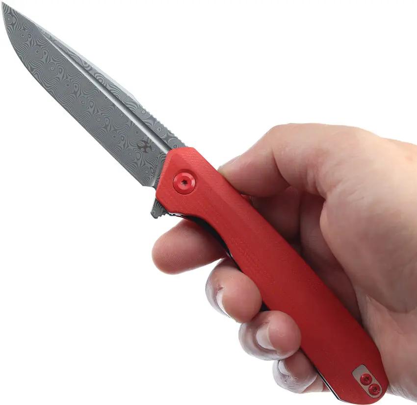 Kansept Knives Qilin Linerlock - Red Damascus Blade, G10 Handle, Extended Tang for Everyday Carry by Kansept Knives