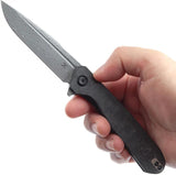 Kansept Knives Qilin Linerlock - Damascus Drop Point Blade With Black Rose Carbon Fiber Handle And Extended Tang by Kansept Knives