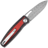 Kansept Knives Mato Linerlock CF Red Damascus - Damascus Point Blade, Carbon Fiber And Red G10 Handle by Kansept Knives