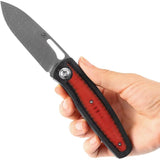 Kansept Knives Mato Linerlock CF Red Damascus - Damascus Point Blade, Carbon Fiber And Red G10 Handle by Kansept Knives