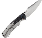 Kansept Knives Weim Framelock Blue CF - S35VN Stonewashed Sheepsfoot Blade With Titanium Gray Handle by Kansept Knives