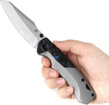 Kansept Knives Weim Framelock Blue CF - S35VN Stonewashed Sheepsfoot Blade With Titanium Gray Handle by Kansept Knives
