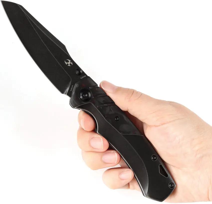 Kansept Knives Weim Framelock - Black Red Carbon Fiber Inlay Titanium Handle CPM S35VN Sheepsfoot Blade by Kansept Knives