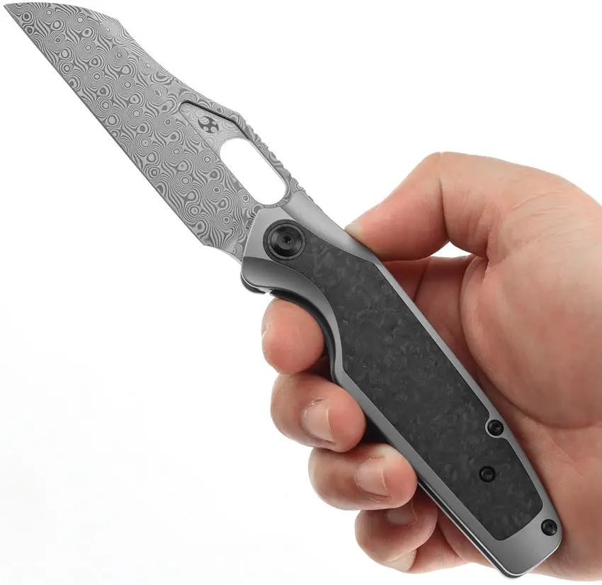 Kansept Knives Tuckamore Framelock Dam K1052A5 - Damascus Blade With Gray Titanium Handle And Timascus Pocket Clip by Kansept Knives