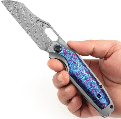 Kansept Knives Tuckamore Framelock Timas K1052A7 - Damascus Blade, Timascus Inlay, Titanium Gray Handle by Kansept Knives