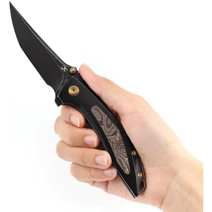 Kansept Knives Baku Linerlock - Black Stonewashed Titanium Handle With Copper Carbon Fiber Inlay S35VN Blade by Kansept Knives