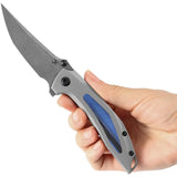 Kansept Knives Baku Linerlock - Damascus Blade With Gray Titanium Handle And Blue G10 Inlay by Kansept Knives