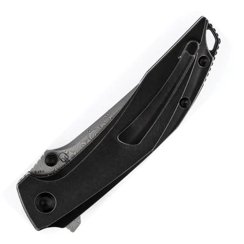 Kansept Knives Baku Linerlock - Black Damascus Blade With Stonewashed Titanium Handle by Kansept Knives