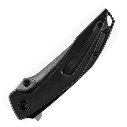 Kansept Knives Baku Linerlock - Black Damascus Blade With Stonewashed Titanium Handle by Kansept Knives