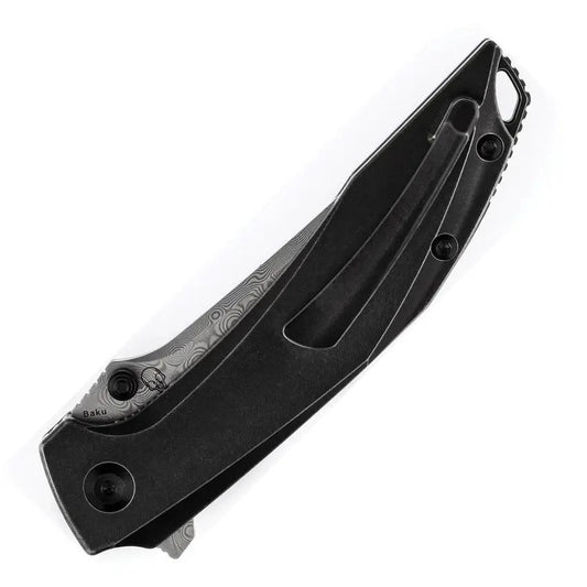 Kansept Knives Baku Linerlock - Black Damascus Blade With Stonewashed Titanium Handle by Kansept Knives