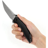 Kansept Knives Baku Linerlock - Black Damascus Blade With Stonewashed Titanium Handle by Kansept Knives