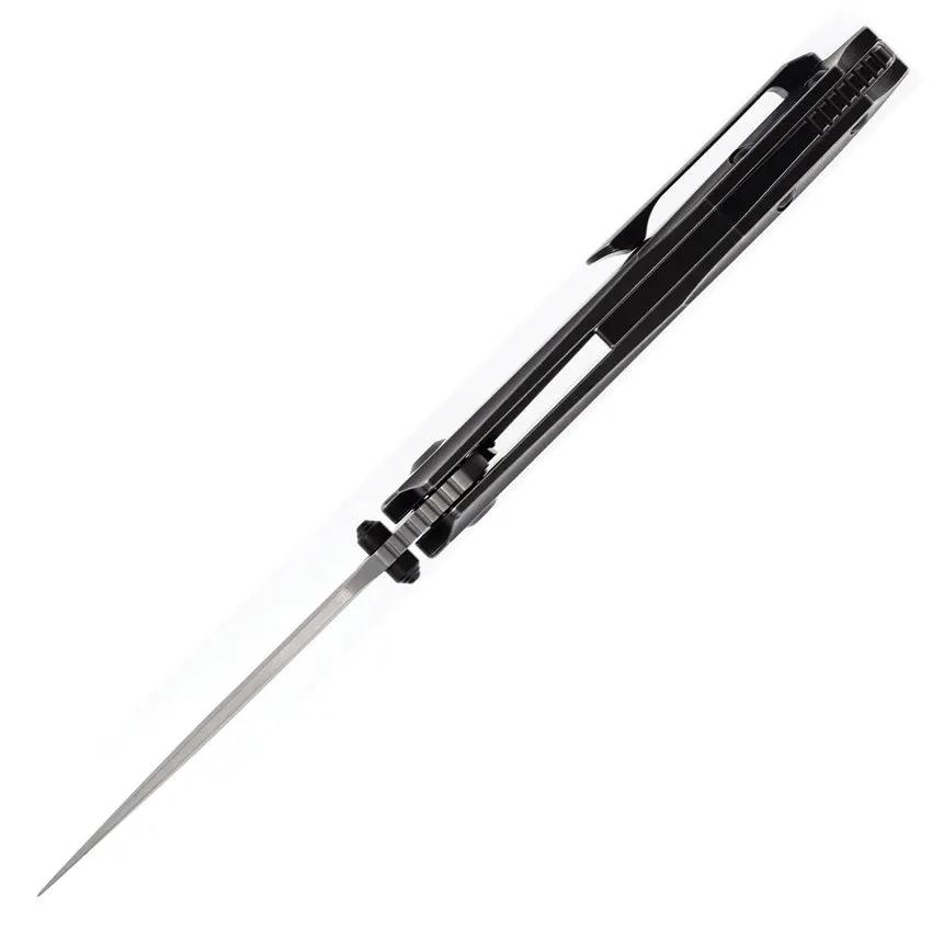 Kansept Knives Baku Linerlock - Black Damascus Blade With Stonewashed Titanium Handle by Kansept Knives