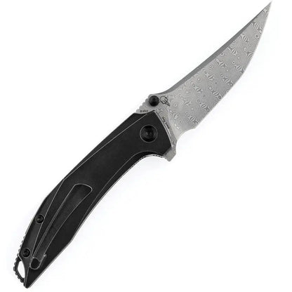 Kansept Knives Baku Linerlock - Black Damascus Blade With Stonewashed Titanium Handle by Kansept Knives
