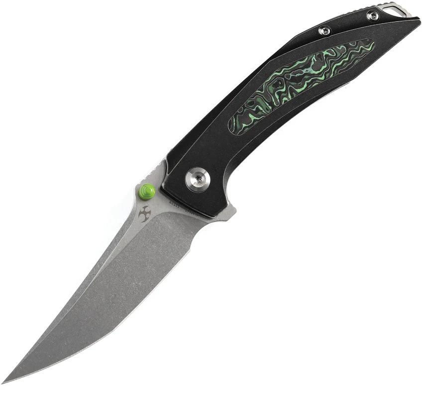 Kansept Knives Baku Linerlock Blk/Grn CF K1056A7 by Kansept Knives
