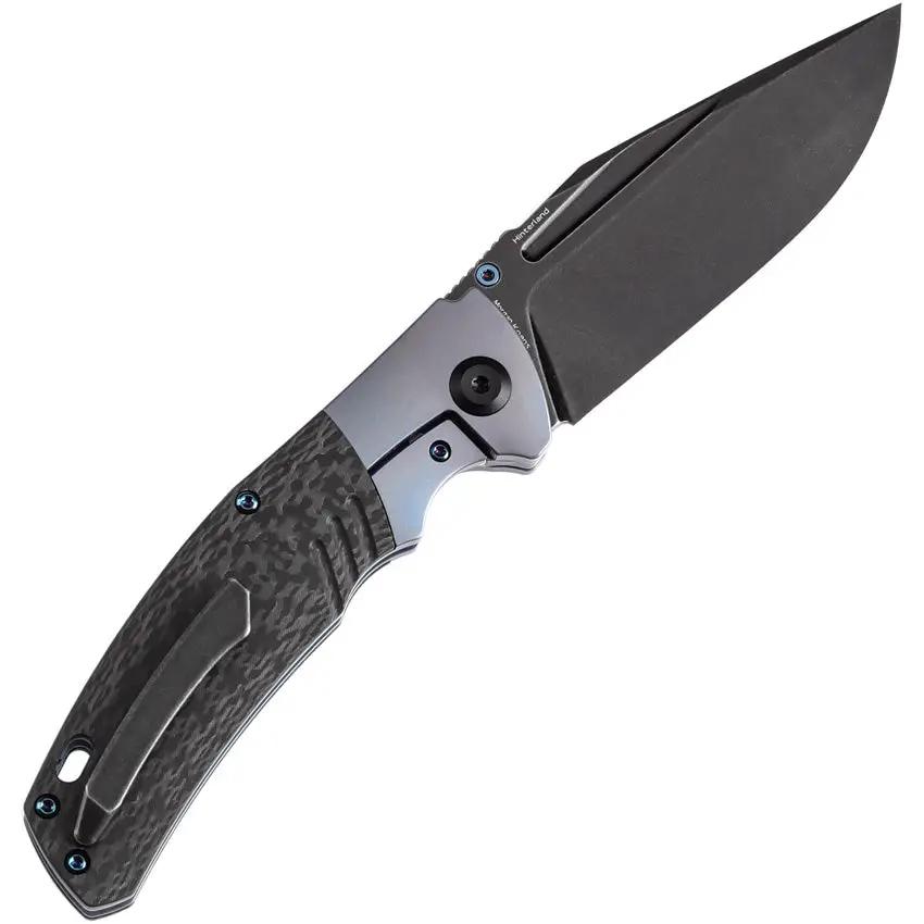 Kansept Knives Hinterland Framelock - Blue Anodized Titanium Handle With Twill Carbon Fiber Inlay by Kansept Knives