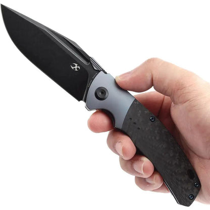 Kansept Knives Hinterland Framelock - Blue Anodized Titanium Handle With Twill Carbon Fiber Inlay by Kansept Knives