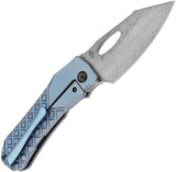 Kansept Knives Loki Framelock Damascus K1058B7 - Blue Fragment Pattern Titanium Handle With Damascus Blade by Kansept Knives