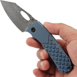 Kansept Knives Loki Framelock Damascus K1058B7 - Blue Fragment Pattern Titanium Handle With Damascus Blade by Kansept Knives