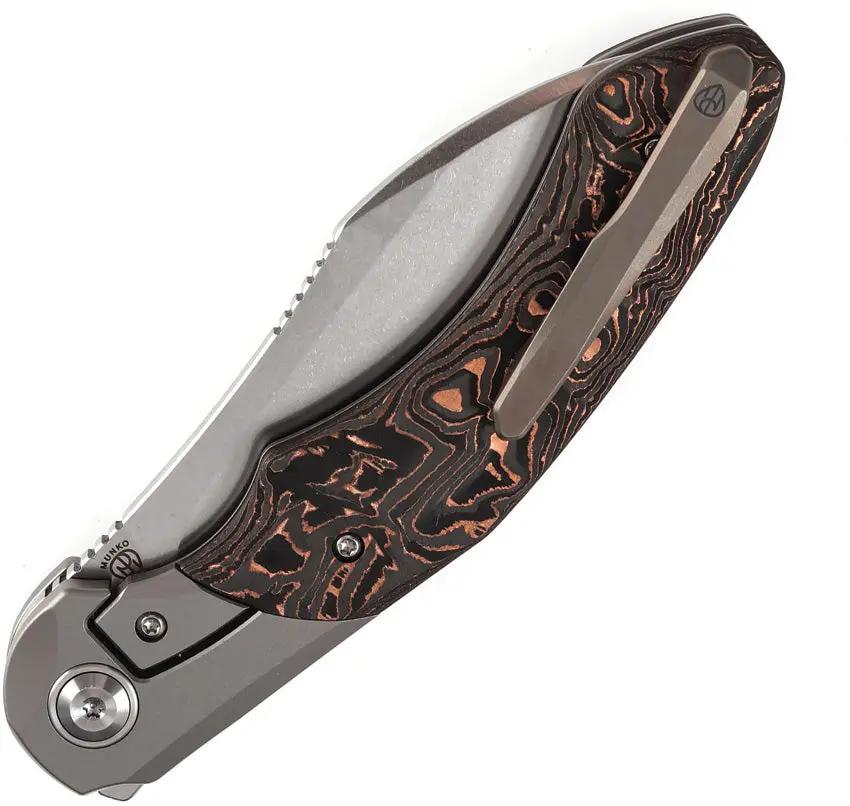 Kansept Knives Cosmos Framelock CopperCF CPM-20CV Wharncliffe Blade, Gray Titanium Handle With CopperCF Onlay by Kansept Knives