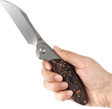 Kansept Knives Cosmos Framelock CopperCF CPM-20CV Wharncliffe Blade, Gray Titanium Handle With CopperCF Onlay by Kansept Knives