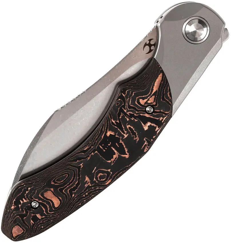 Kansept Knives Cosmos Framelock CopperCF CPM-20CV Wharncliffe Blade, Gray Titanium Handle With CopperCF Onlay by Kansept Knives