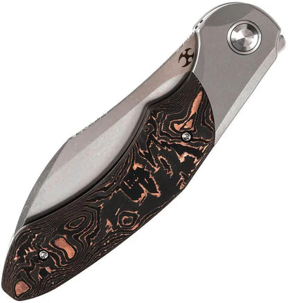 Kansept Knives Cosmos Framelock CopperCF CPM-20CV Wharncliffe Blade, Gray Titanium Handle With CopperCF Onlay by Kansept Knives