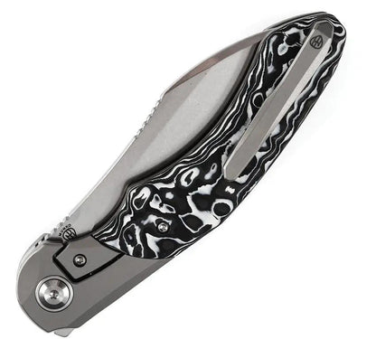 Kansept Knives Cosmos Framelock - CPM-20CV Wharncliffe Blade Gray Titanium Handle With Black And White Carbon Fiber Onlay by Kansept Knives