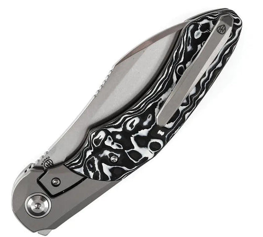 Kansept Knives Cosmos Framelock - CPM-20CV Wharncliffe Blade Gray Titanium Handle With Black And White Carbon Fiber Onlay by Kansept Knives