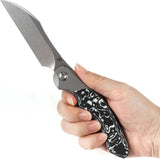 Kansept Knives Cosmos Framelock - CPM-20CV Wharncliffe Blade Gray Titanium Handle With Black And White Carbon Fiber Onlay by Kansept Knives