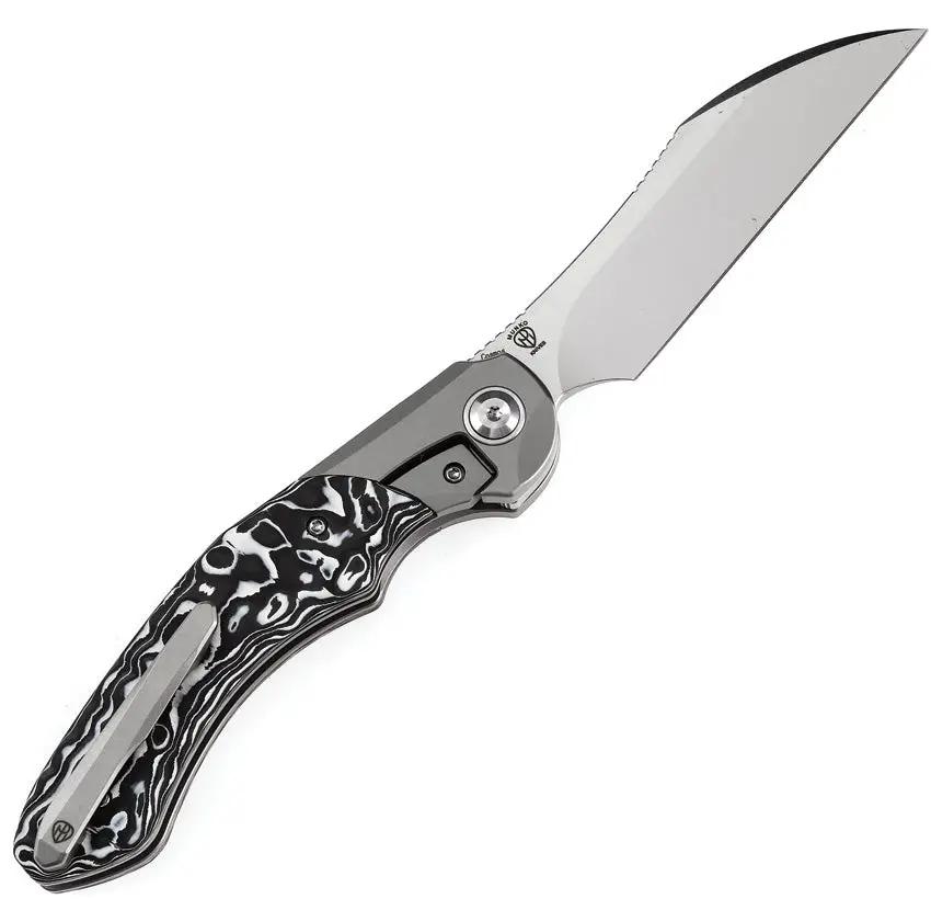 Kansept Knives Cosmos Framelock - CPM-20CV Wharncliffe Blade Gray Titanium Handle With Black And White Carbon Fiber Onlay by Kansept Knives