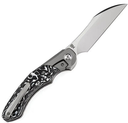 Kansept Knives Cosmos Framelock - CPM-20CV Wharncliffe Blade Gray Titanium Handle With Black And White Carbon Fiber Onlay by Kansept Knives