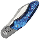 Kansept Knives Cosmos Framelock Timascus - Gray Titanium Handle With Blue Timascus Onlay CPM 20CV Wharncliffe Blade by Kansept Knives