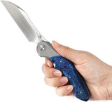 Kansept Knives Cosmos Framelock Timascus - Gray Titanium Handle With Blue Timascus Onlay CPM 20CV Wharncliffe Blade by Kansept Knives