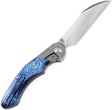 Kansept Knives Cosmos Framelock Timascus - Gray Titanium Handle With Blue Timascus Onlay CPM 20CV Wharncliffe Blade by Kansept Knives