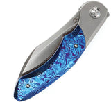 Kansept Knives Cosmos Framelock Timascus - Gray Titanium Handle With Blue Timascus Onlay CPM 20CV Wharncliffe Blade by Kansept Knives