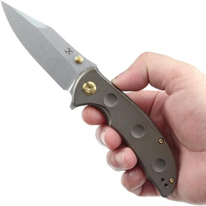 Kansept Knives Rei Framelock Org Peel K1061A2 - Orange Peel Titanium Handle And CPM-20CV Blade by Kansept Knives