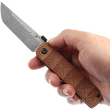 Kansept Knives BTF Linerlock Brown Micarta K1064A4 - Damascus Steel Tanto Blade by Kansept Knives