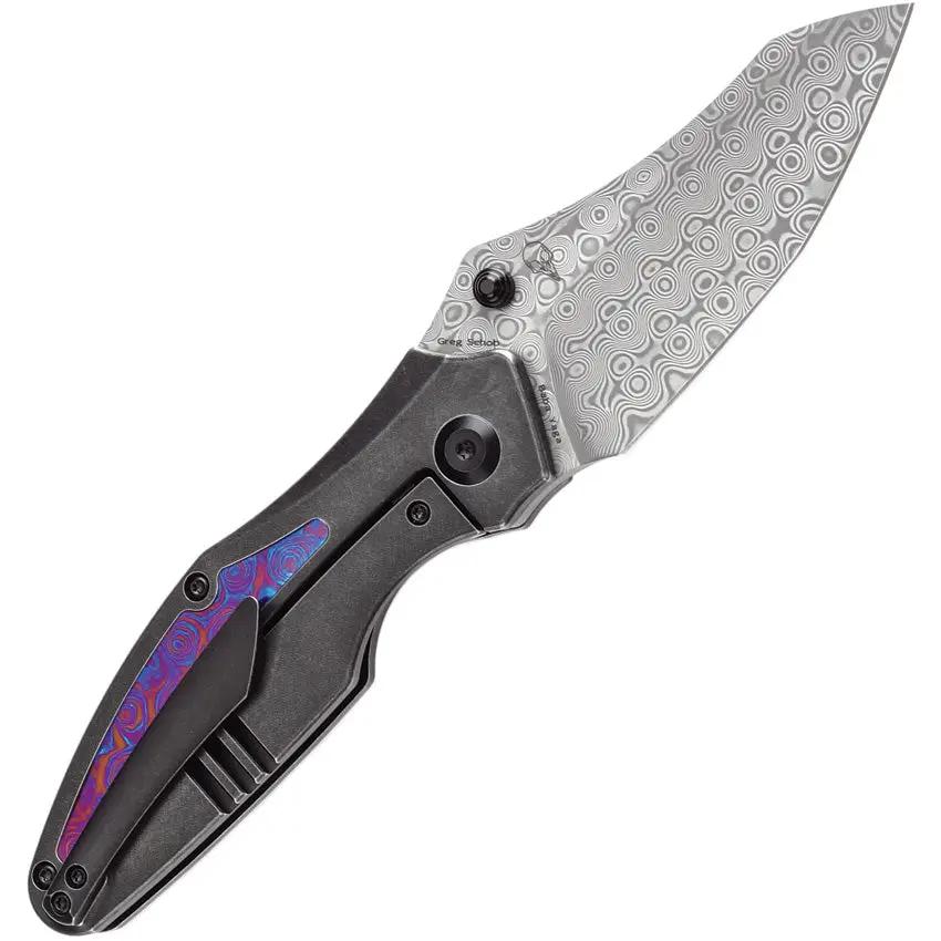 Kansept Baba Yaga Framelock Timascus Knife - 3.13 Inch Damascus Steel Blade Titanium Handle With Timascus Inlay by Kansept Knives