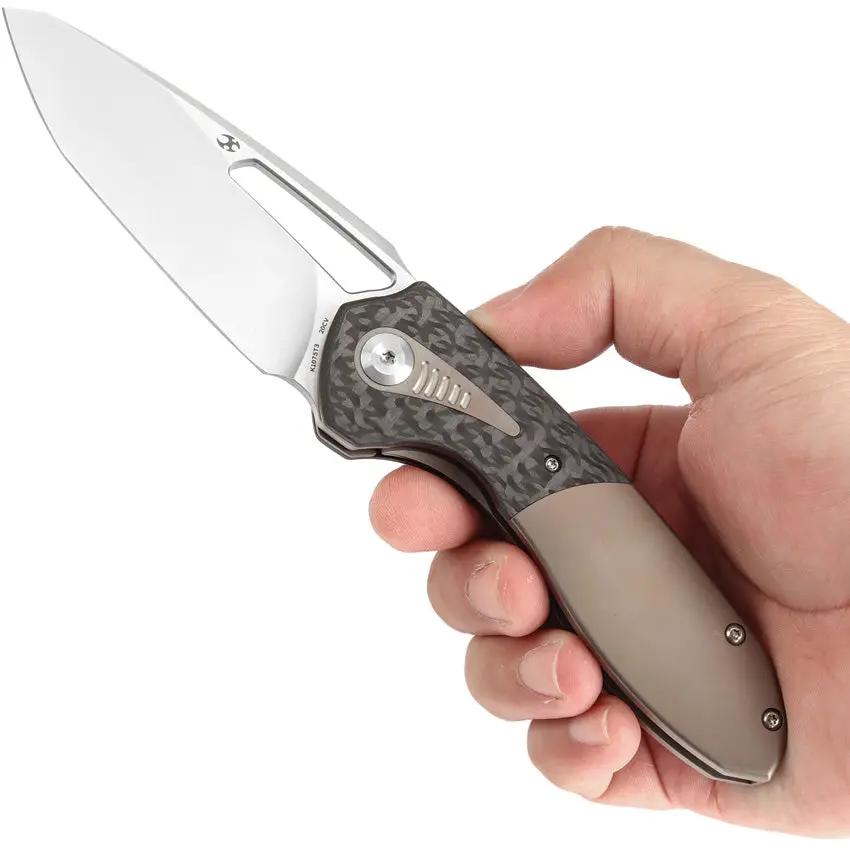 Kansept Knives Thoth Bolster Lock Twill CF K1075T3 - CPM 20CV Clip Point Knife With Gray Titanium Handle by Kansept Knives