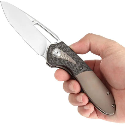 Kansept Knives Thoth Bolster Lock Twill CF K1075T3 - CPM 20CV Clip Point Knife With Gray Titanium Handle by Kansept Knives