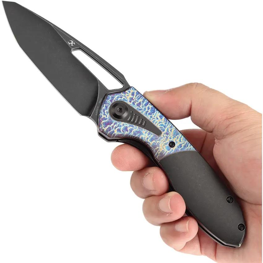 Kansept Knives Thoth Bolster Lock Lightning K1075T4 - Black Stonewash CPM-20CV Blade Lightning Anodized Titanium Inlay by Kansept Knives