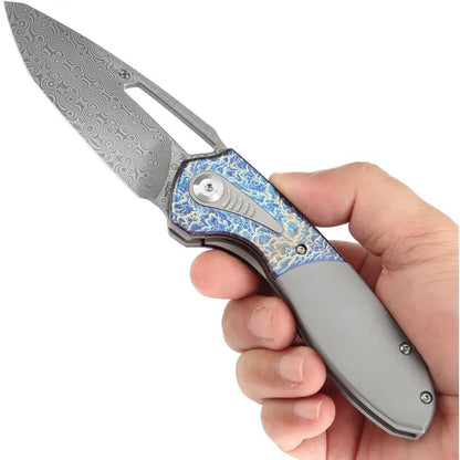 Kansept Knives Thoth Bolster Lock Light Dam K1075T5 - Damascus Clip Point Blade With Titanium Inlay And Pocket Clip by Kansept Knives