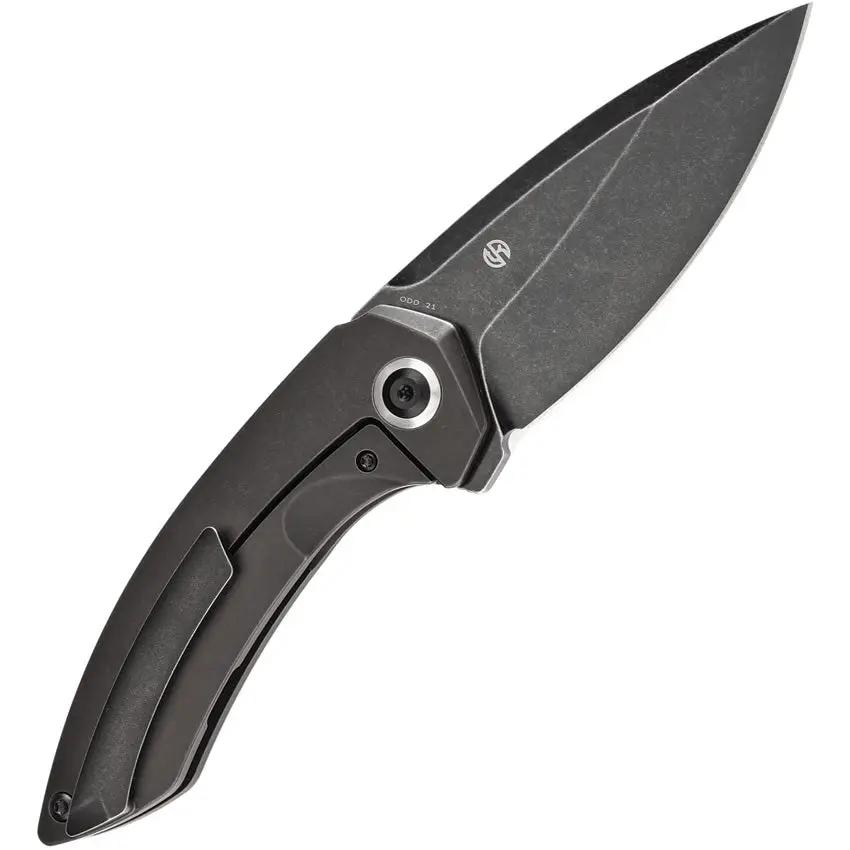 Kansept Knives ODD 21 Framelock Black Stonewash CPM 20CV Drop Point Blade - Extended Tang by Kansept Knives
