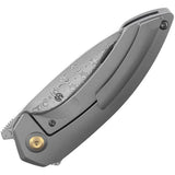 Kansept Knives ODD 21 Framelock Dama Gray - Damascus Steel Drop Point Blade, Gray Titanium Handle by Kansept Knives