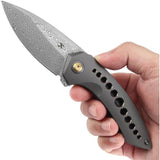 Kansept Knives ODD 21 Framelock Dama Gray - Damascus Steel Drop Point Blade, Gray Titanium Handle by Kansept Knives